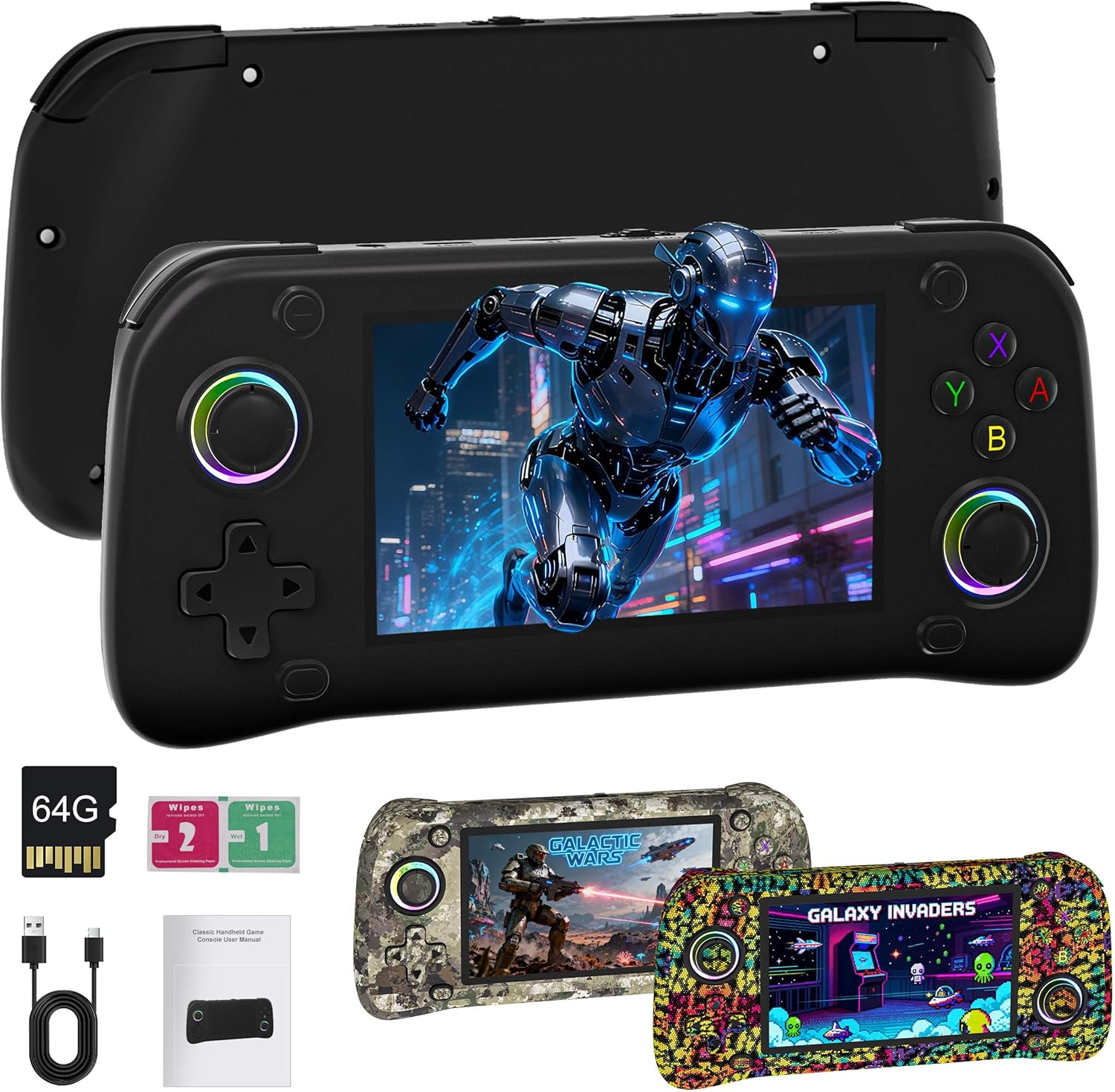 G28 Retro Handheld Game Console - 20,000+ Preloaded Retro Games, 4.3" IPS Screen, 64GB Expandable, Plug and Play Portable Retro Gaming Console with OTG, 2000mAh Battery (Black)