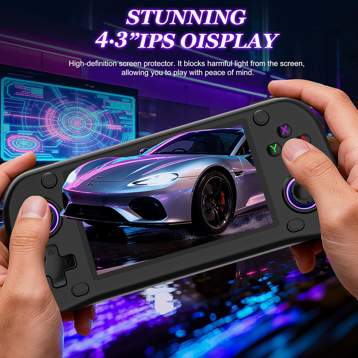 G28 Retro Handheld Game Console - 20,000+ Preloaded Retro Games, 4.3" IPS Screen, 64GB Expandable, Plug and Play Portable Retro Gaming Console with OTG, 2000mAh Battery (Black) - Image 3
