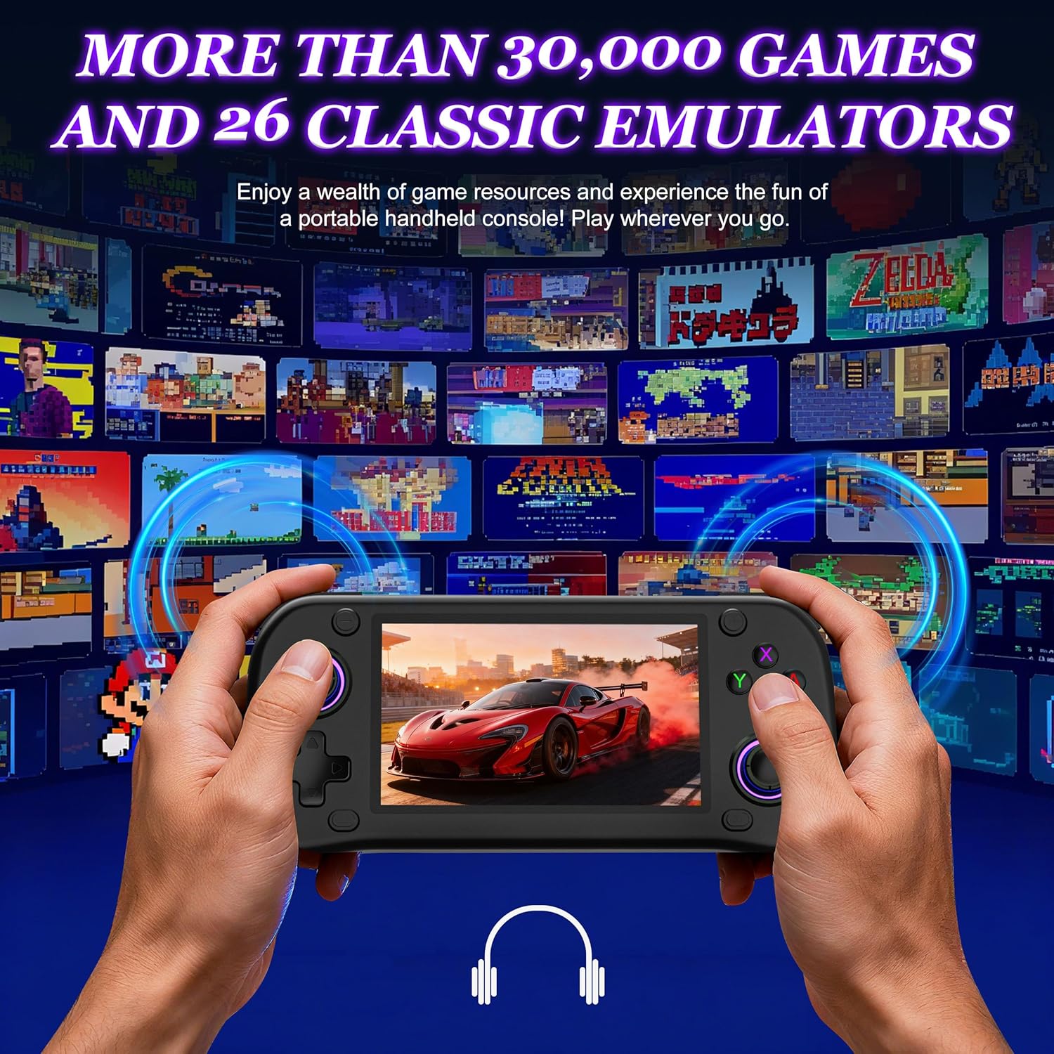 G28 Retro Handheld Game Console - 20,000+ Preloaded Retro Games, 4.3" IPS Screen, 64GB Expandable, Plug and Play Portable Retro Gaming Console with OTG, 2000mAh Battery (Black) - Image 4