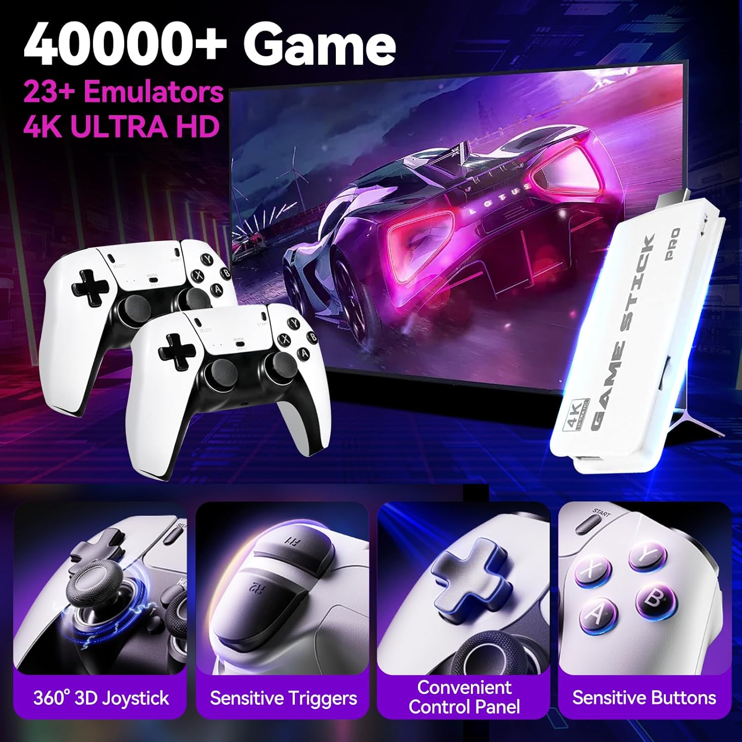 2025 Upgraded Retro Gaming Console, 4K HDMI Video Game Consoles with 40,000+ Games & 23 Emulators, Plug and Play Video Gaming Stick (128G) - Image 4