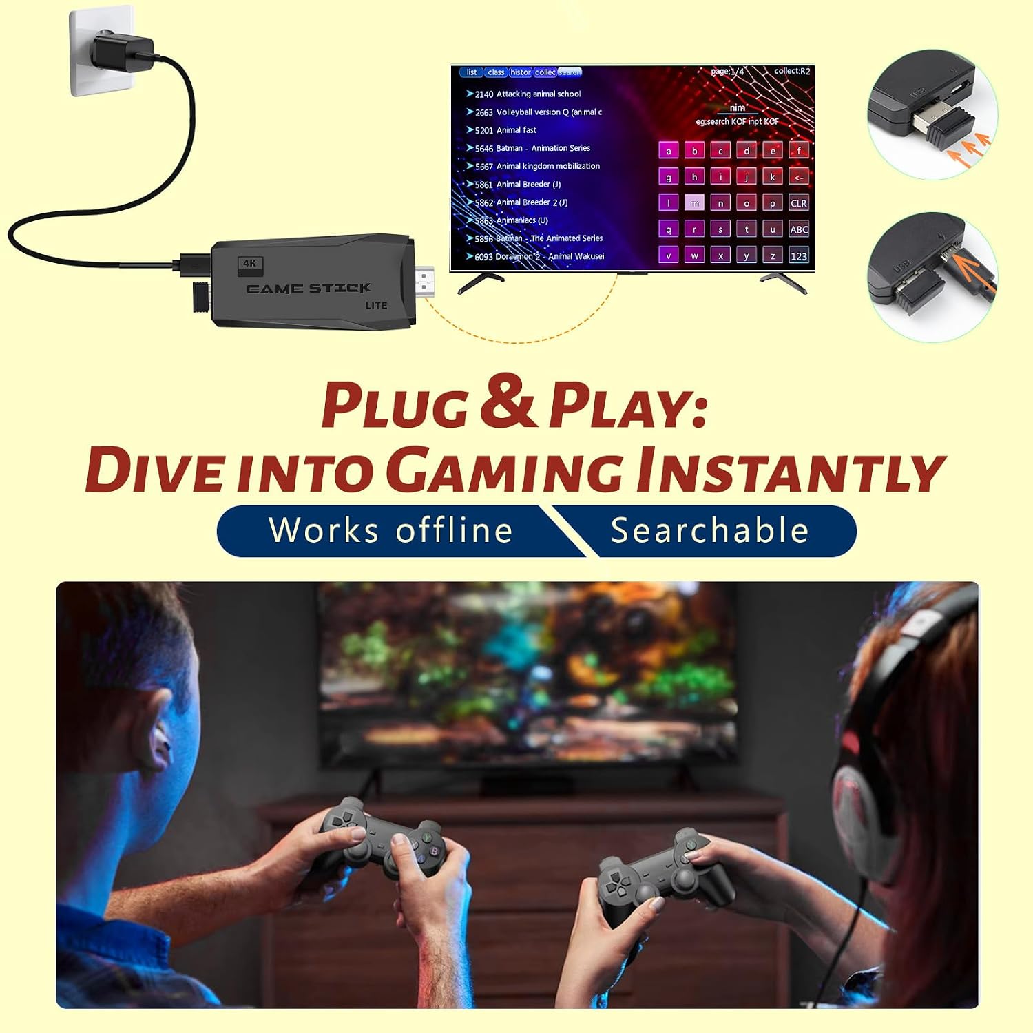 HRYYDS 2026 Retro Gaming Console Pro 4K HDMI with 40,000+ Built-in Classic Video Games - Plug & Play Game Stick for TV with 2 Wireless Controllers | 23 Emulator Support 64GB - Image 6